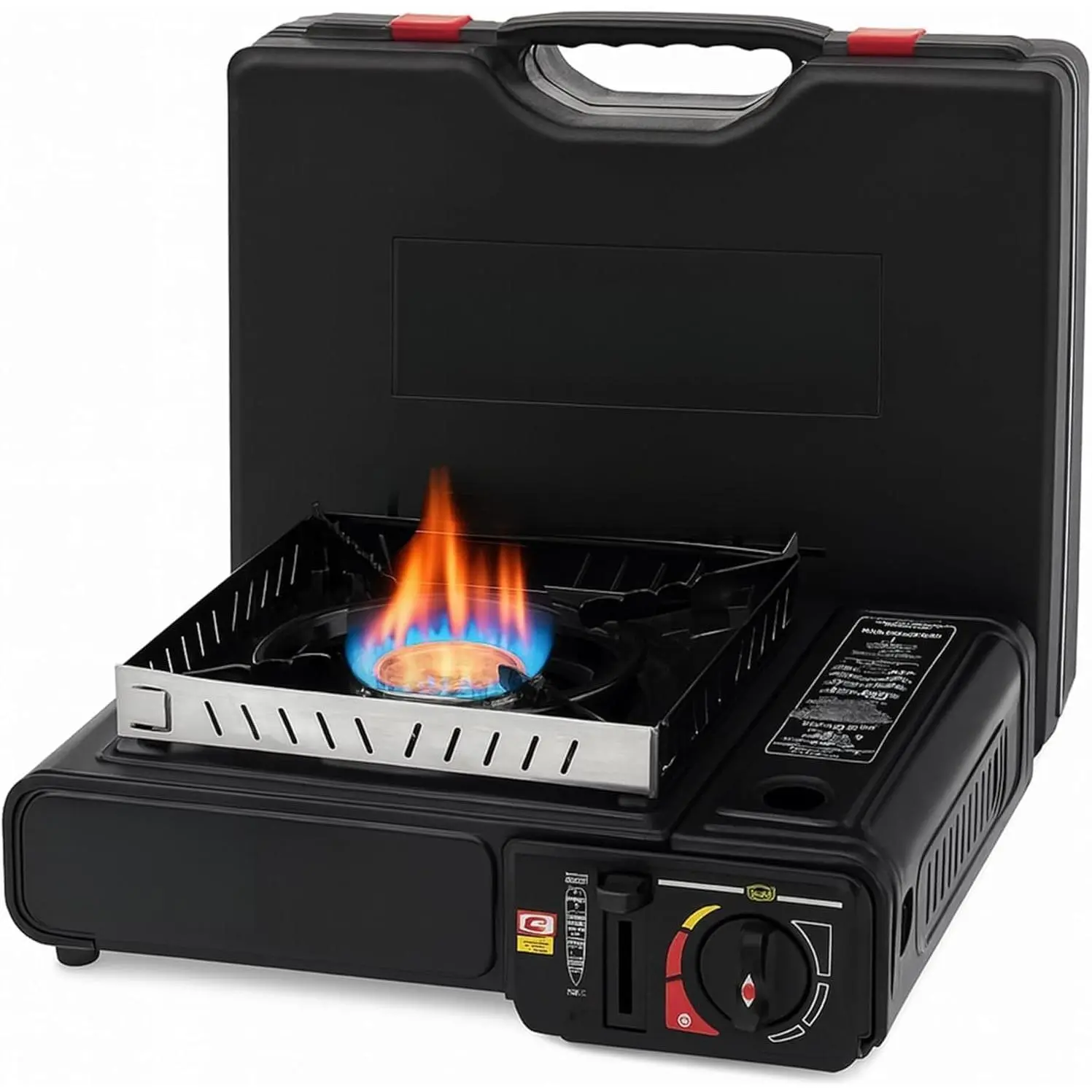 Portable Camping Stove 3000W Butane or Propane Fuel Compatable (Propane Adapter not Included), Automatic Ignition, Precise Heat Control, for Camping, Hiking, and Outdoor Cooking (Without Adapter Pipe)