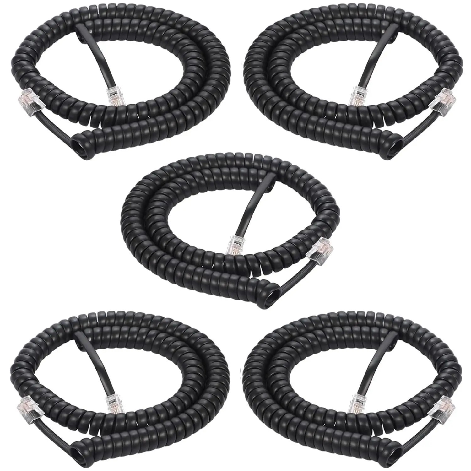 Phone Cord 8FT Uncoiled /1.4FT Coiled 5Pack, Telephone Handset , Standard RJ9 4P4C Plugs, Black, for Working in Office or at