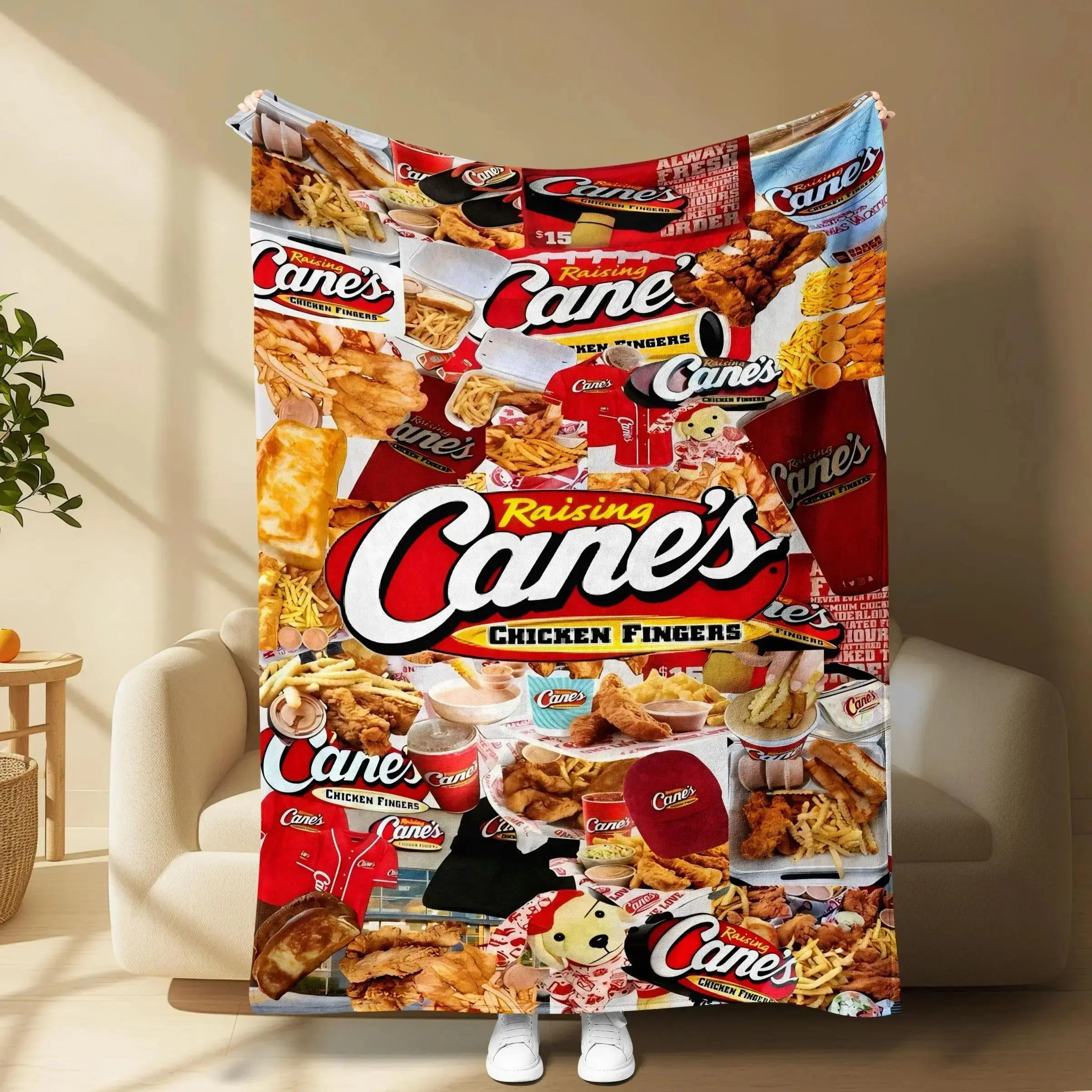 Raising Canes Collage Throw Blanket, Soft Plush Fleece Blanket for Bed Sofa Couch, Cozy Fast Food Room Decor Gift for Teens Adults and Fans, 50*60Inch（Medium Throw Size For Teen）, Warm Aesthetic