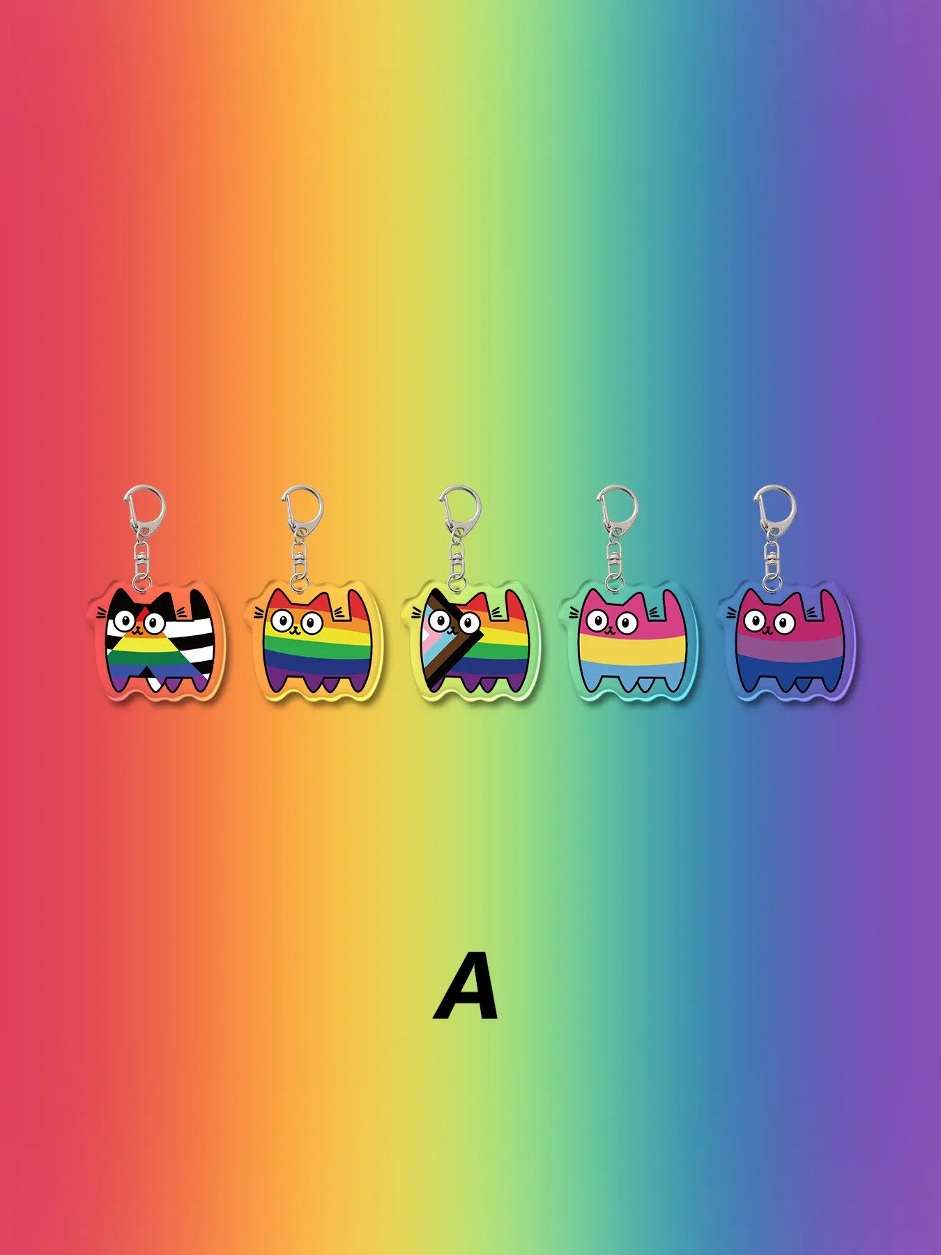 5-Pack Acrylic Cute Cartoon Lgbt Rainbow Stripes Cat Keychain, Bag Accessory, Backpack Charm, Wallet Pendant, Friend Gift, All Seasons
