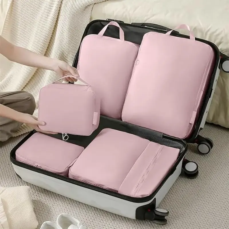 6 Set Travel Essentials Organizer Bags, Anti-Wrinkle Buckle Luggage Pouches for Shoes and Toiletries, Airport and Dorm Accessories, Unisex Gift