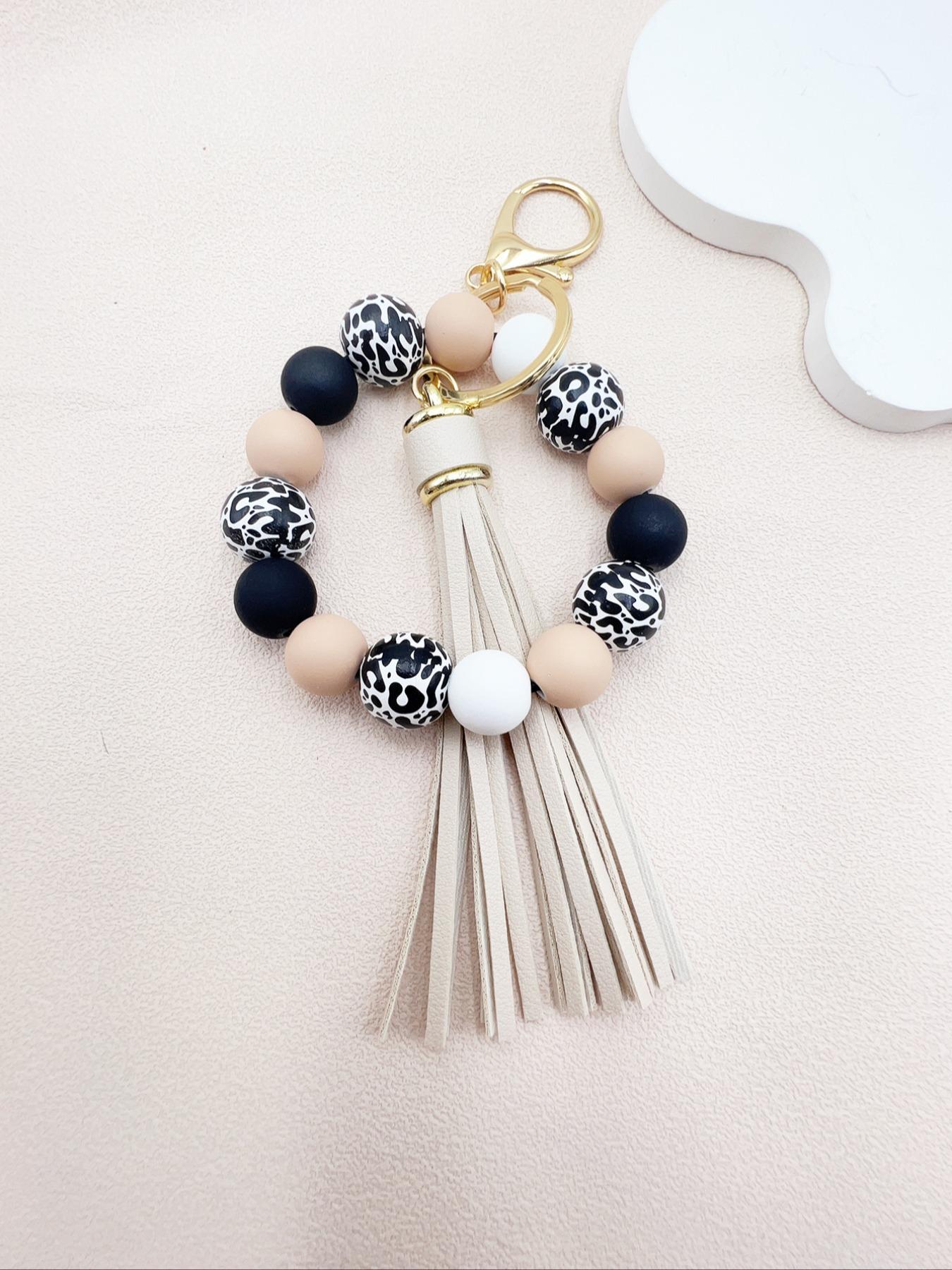 Women's Leopard Print Keychain Bracelet, Silicone Charm Pendant, Casual Style Accessory for Daily Use, Portable Anti-Loss Design