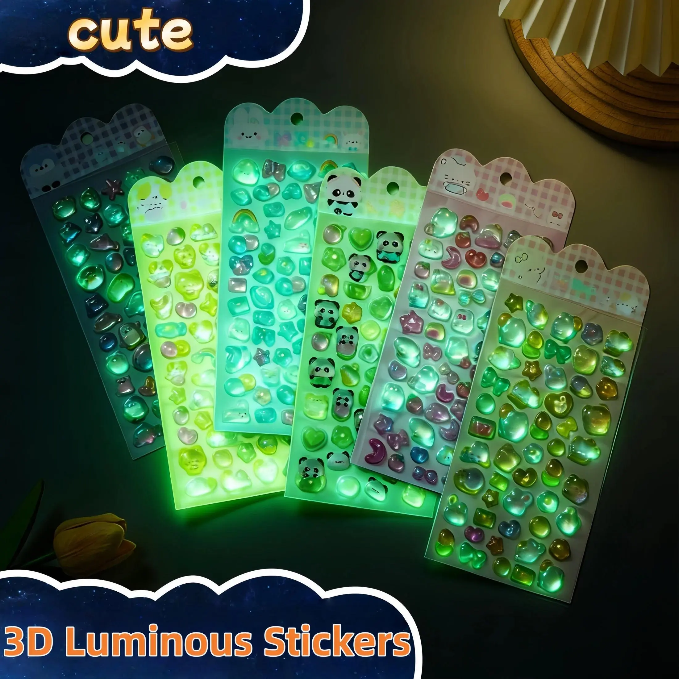 Two Types of 3D Embossed Stickers: Luminous/Non-Luminous, Cartoon Stickers, Phone Case Decorations, Planner Stickers, Party Favors