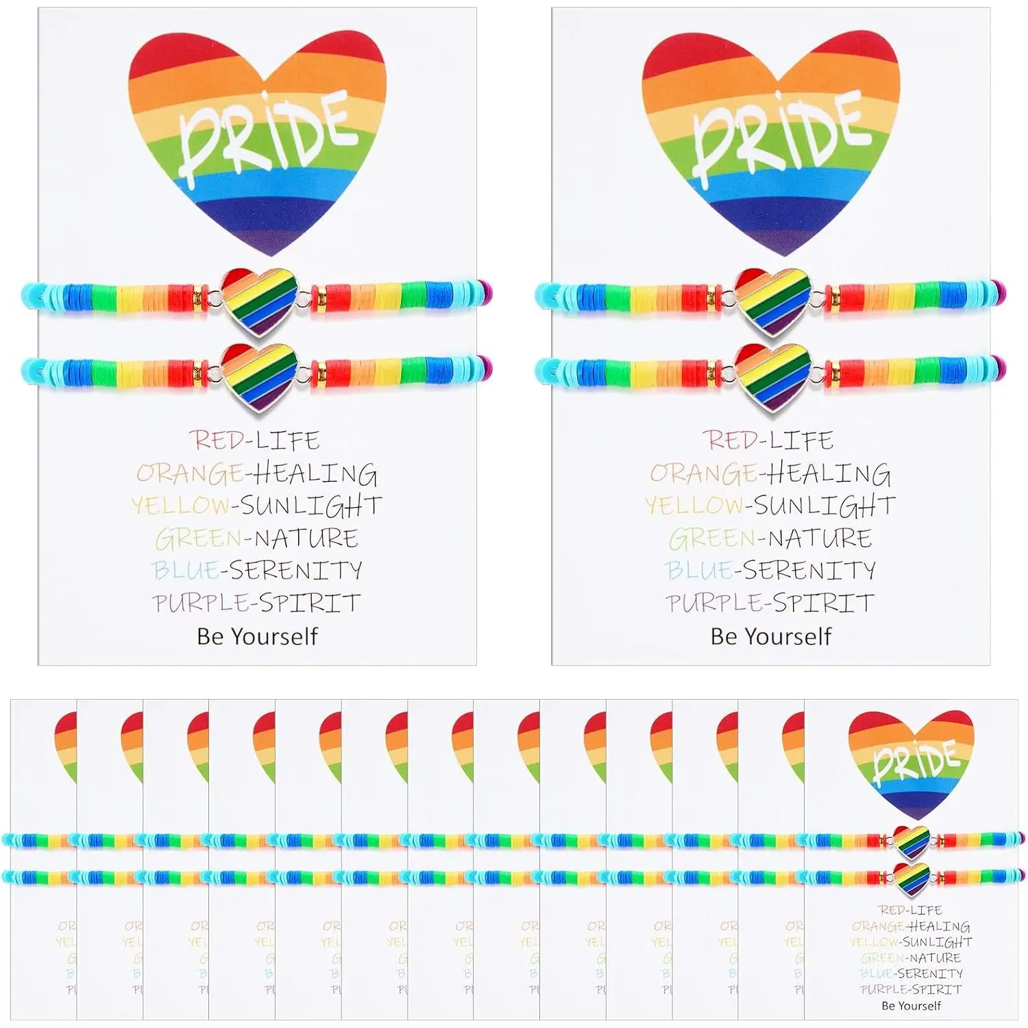 30 count Pride Rainbow Bracelets, Lgbt Beaded Bracelet with 30 Blessing Cards, Gay Beaded Stretch  Set for or Women Men Pride Day Month Party