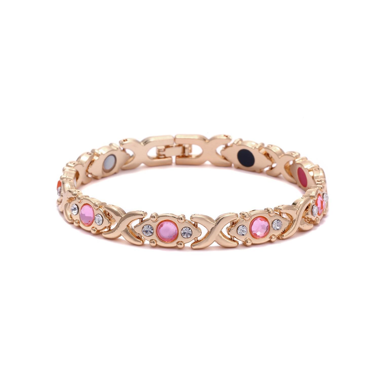 Fashionable Detachable Energy Magnet Bracelet, Eco-friendly Alloy with Diamonds, Adjustable Women's Bracelet