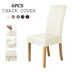 6PCS of PU Leather Seat Covers Solid Color Stretch Chair Covers Waterproof and Oil-proof Universal Home Seat Protective Cover for Office Kitchen Home Use Dining Chair Slipcovers