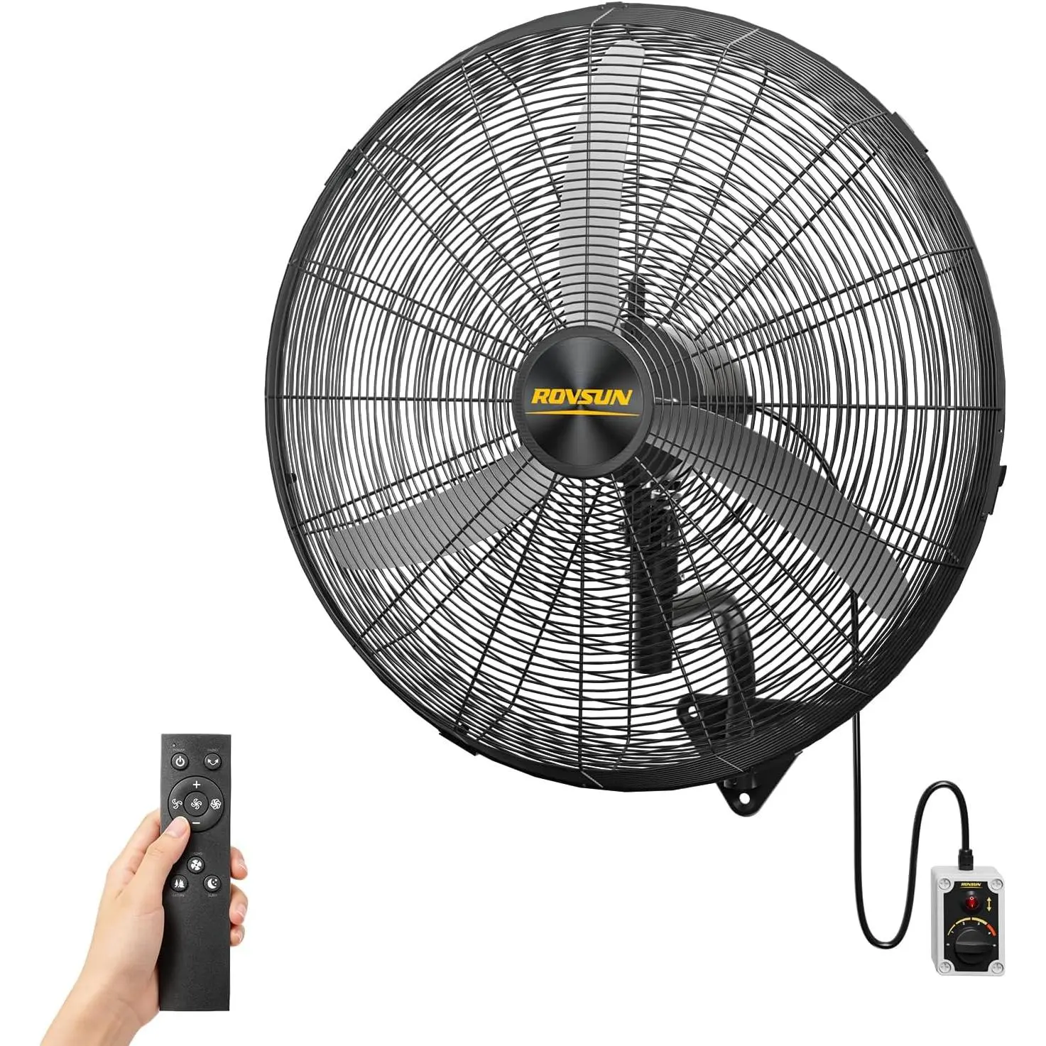 ROVSUN 20/26/30 inch Wall Mounted Fan with BLDC Motor & Remote Control, High Velocity Industrial Wall Fan with Wired Remote, 4-Speed Outdoor Fan, Waterproof Oscillating Wall-mount Fan for Garage, Gym, Patio