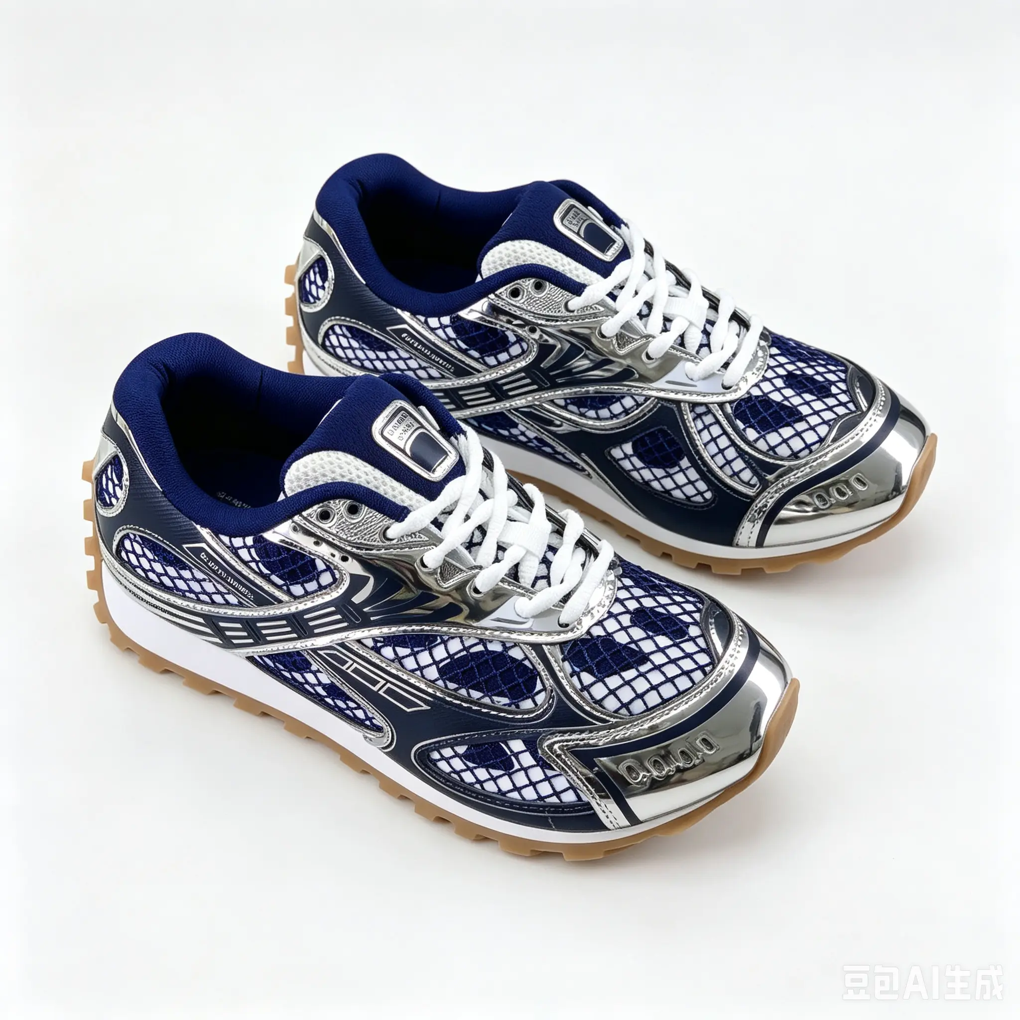 Retro Mesh Running Sneakers, Lace Up Thick-Soled Height-Increasing Fitness Footwear, Breathable Mesh Metallic Trim Casual Walking Trainers for Daily Street Style