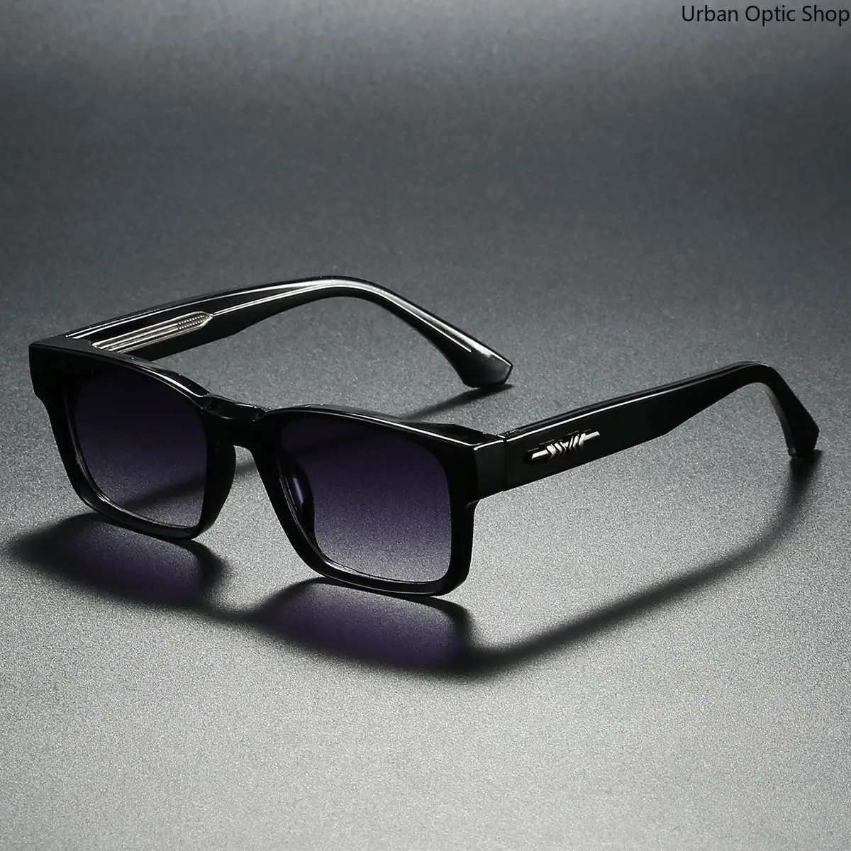 XUH Rectangle Nylon Sunglasses for Unisex, Full Rim Statement Frame in Shiny Black with Leopard Print Temples & Polarized UV400 Lenses, Statement Frame Glasses, Black Frame Dark Green Leopard Print Feet