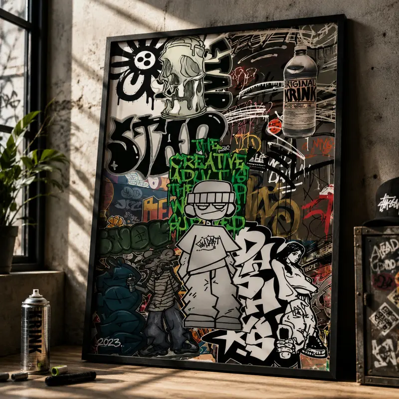 City Street Graffiti Canvas Print, Hip Hop Culture Art, Modern Aesthetic Vibrant Decor for Living Room & Office, Urban Street Wall Art, Graffiti Wall Decor, Room Decor Wall Art Poster, Canvas Prints, Wall Art Painting