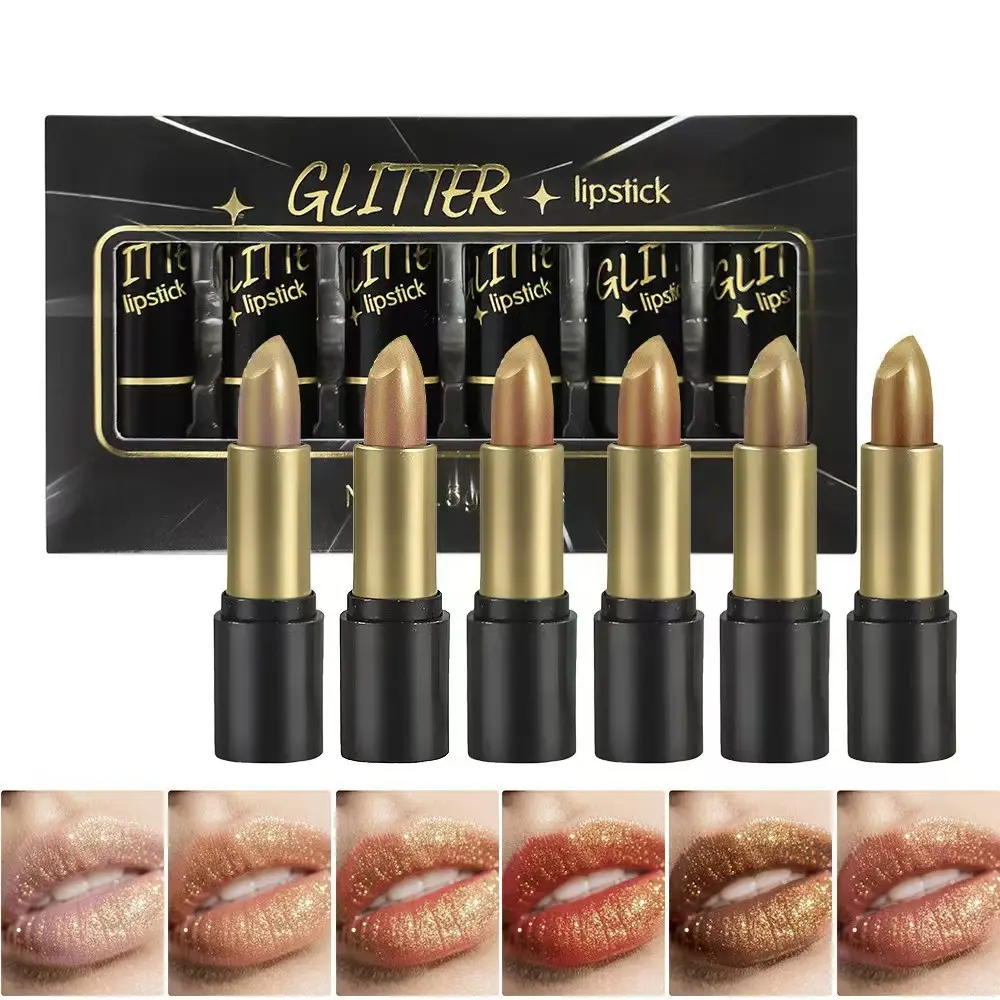 Metallic Glossy Lipstick Set, 6 Colors, Long-Lasting, Non-Fading, Perfect for Daily, Party, Stage, Music Festival, Holiday Makeup