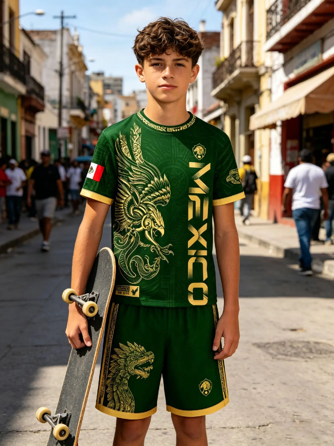 A set of Mexican themed sports short sleeved suit, full of ethnic cultural sense and casual sports style, is an eye-catching choice for football and daily wear