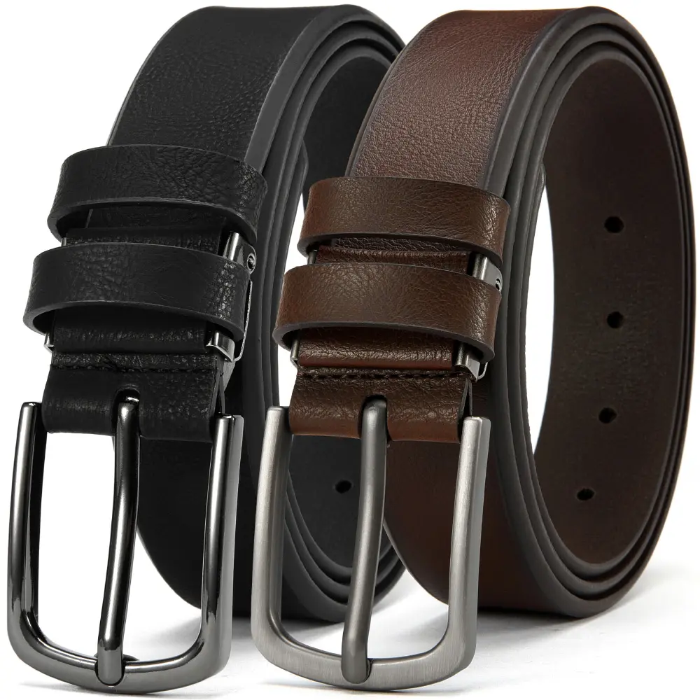 Classic Men's Brown PU Leather Dress Belt Alloy Buckle Waist Belt for Jeans Pants Business Casual Outfit