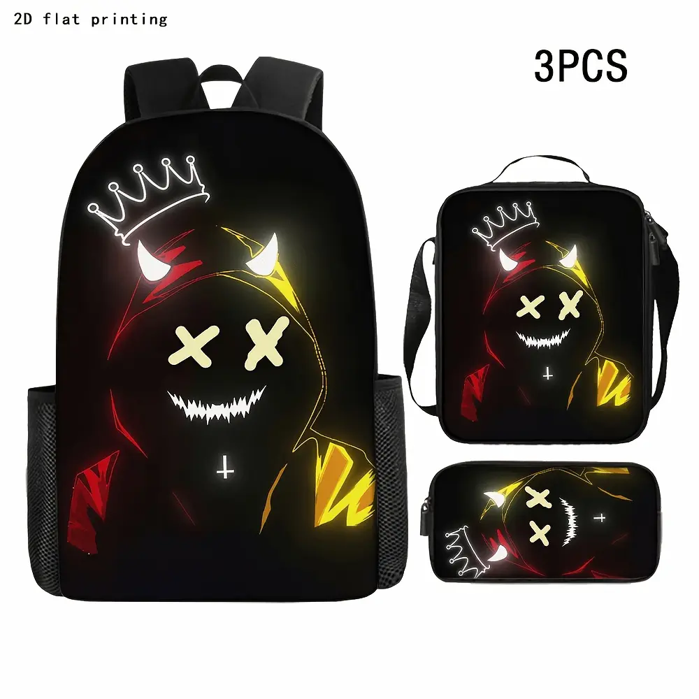 Dark-style cool hacker backpack with 2D flat printing, dark night rascal theme, spacious Oxford cloth travel bag, backpack with laptop compartment