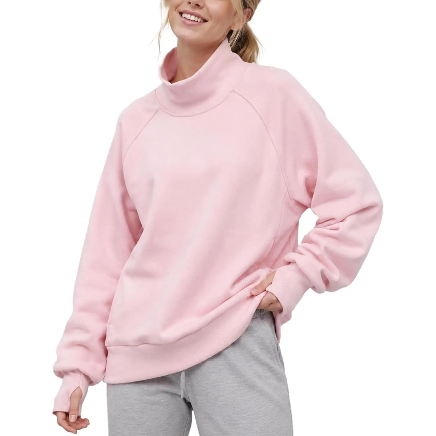 Arssm Mock Neck Sweatshirt Women Fleece Lined Pullover Tops| Trendy Turtleneck Tops, Long Sleeve, Raglan Sleeve, Thumbhole Sweatshirts, With Pockets