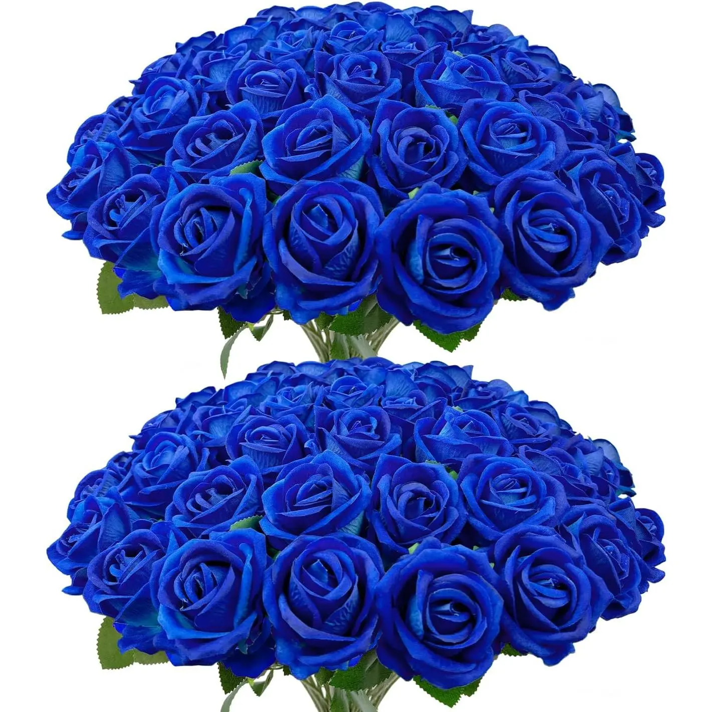 30/60 PCS Bulk Royal Blue Artificial Flowers, Fake Velvet Blue Roses W/ Stems |   Silk Roses Realistic Bouquet for Wedding Centerpieces, Faux Arrangement for Home Table Decor