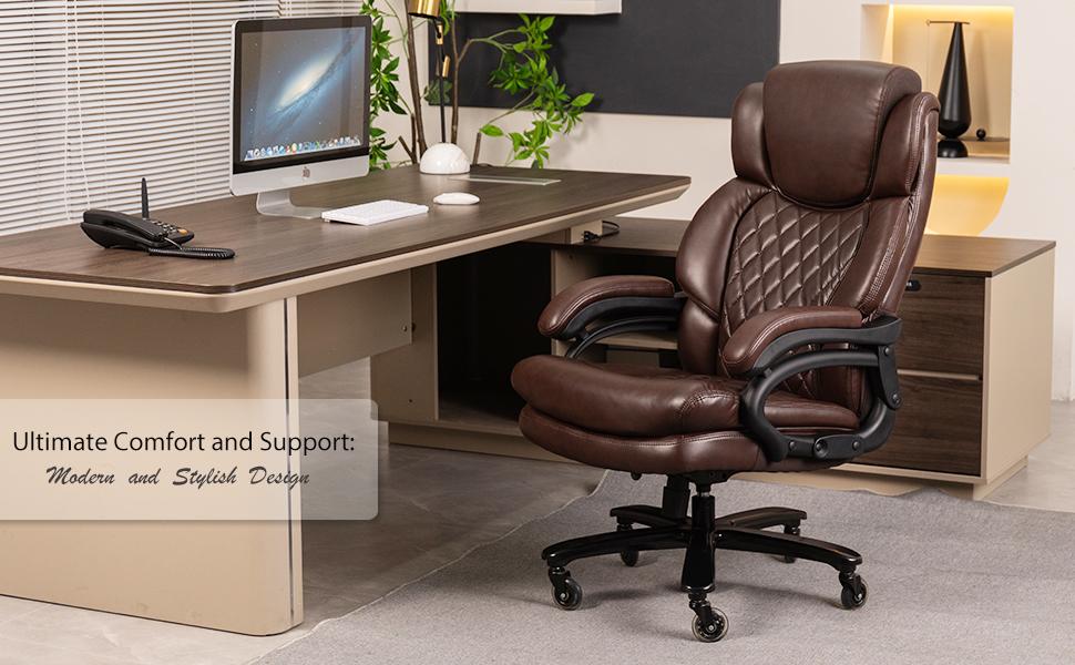 ARCH 800lbs Large Size Executive Office Chair for Heavy People Big and Tall Office Chair with Adjustable Headrest 360 Swivel Desk Chair with Heavy Duty Casters Computer Home Office Chairs (Brown)