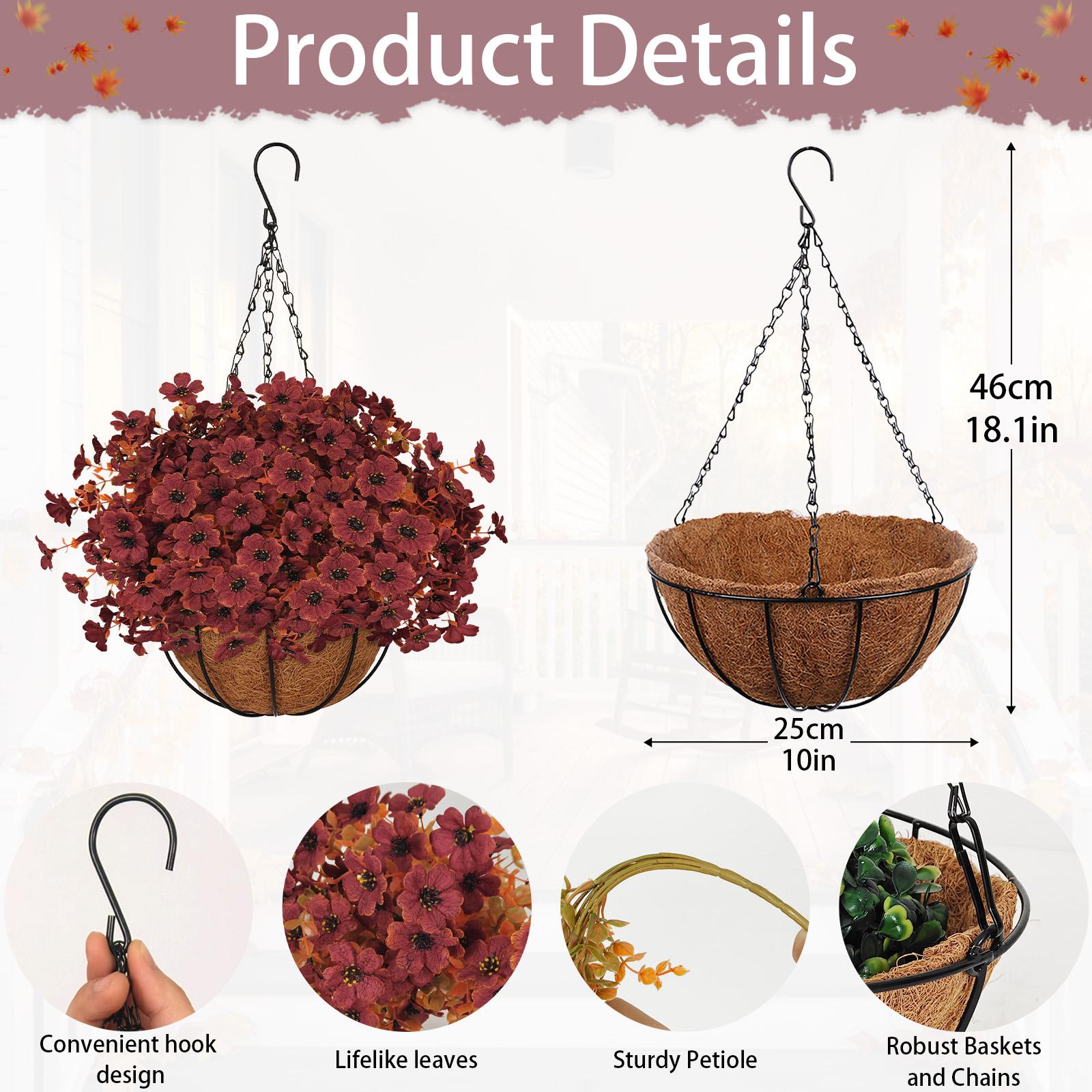 Autumn Outdoor Artificial Flower Hanging Basket, Porch Garden Decoration, Durable & Weather-Resistant, Perfect for Fall Decor