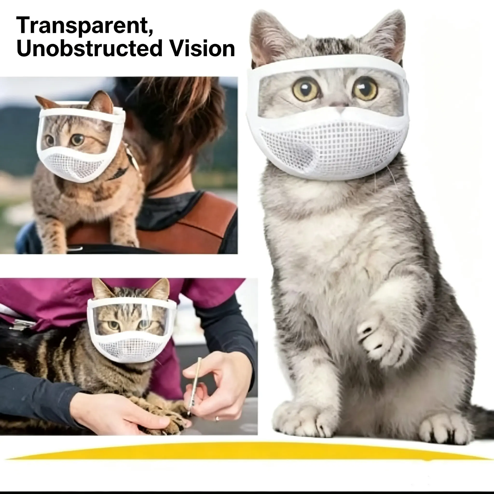 Adjustable PVC Breathable Cat Muzzle for Grooming - Transparent Wide-Vision Face Cover for Safe Handling, Prevents Bite & Licking