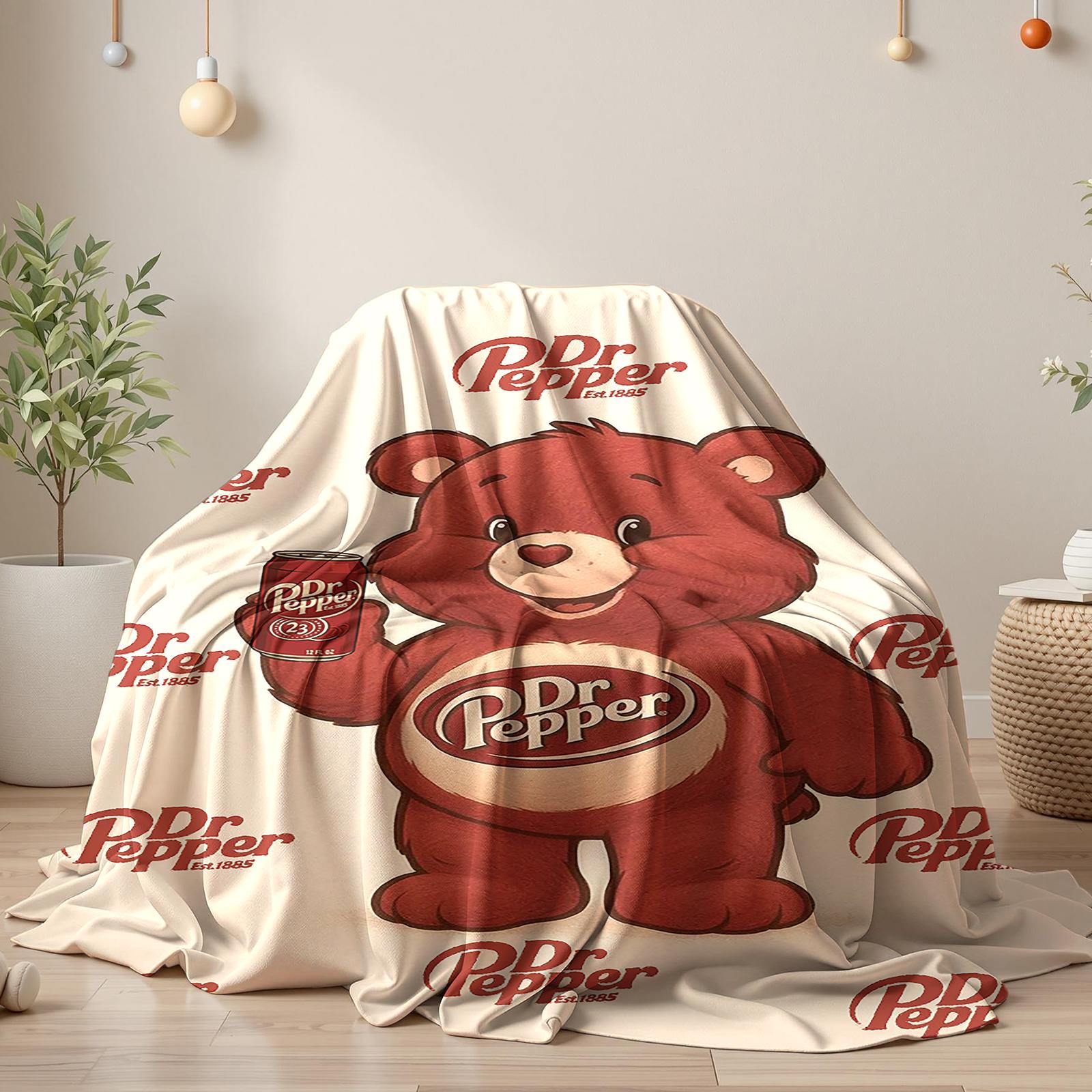 Dr Pepper Funny Bear Flannel Blanket Soft and Warm cozy blanket soft fluffy lightweight reversible fluffy blanket soft fleece blanket decorative giftable