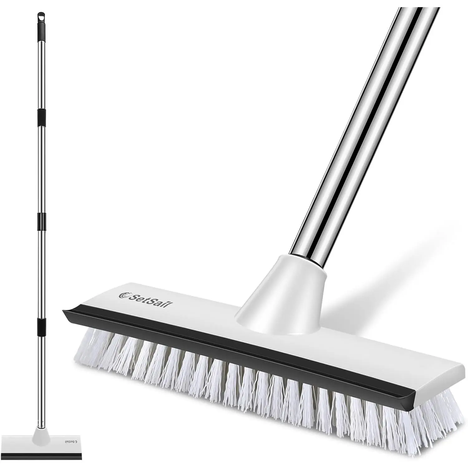 Floor Scrub Brush, 51-Inch Adjustable Long Handle Brush,Black White | 2 in 1 Scrape Brush Stiff Bristle Floor  for Cleaning Shower Bathroom Garage Kitchen Wall Deck Tub Tile