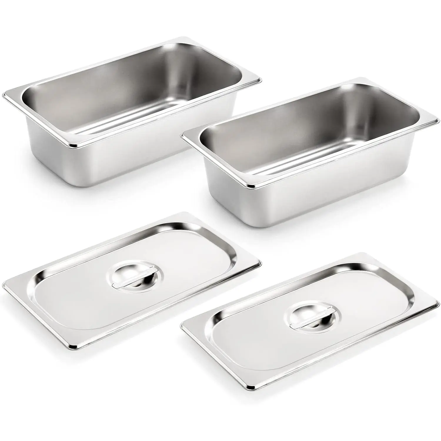 2 Pack 1/3 Size Hotel Pans with , 3-5/8" Depth, 22 Gauge Steam Table Pan, Stainless Steel Counter pan,  Service Pan for Kitchen