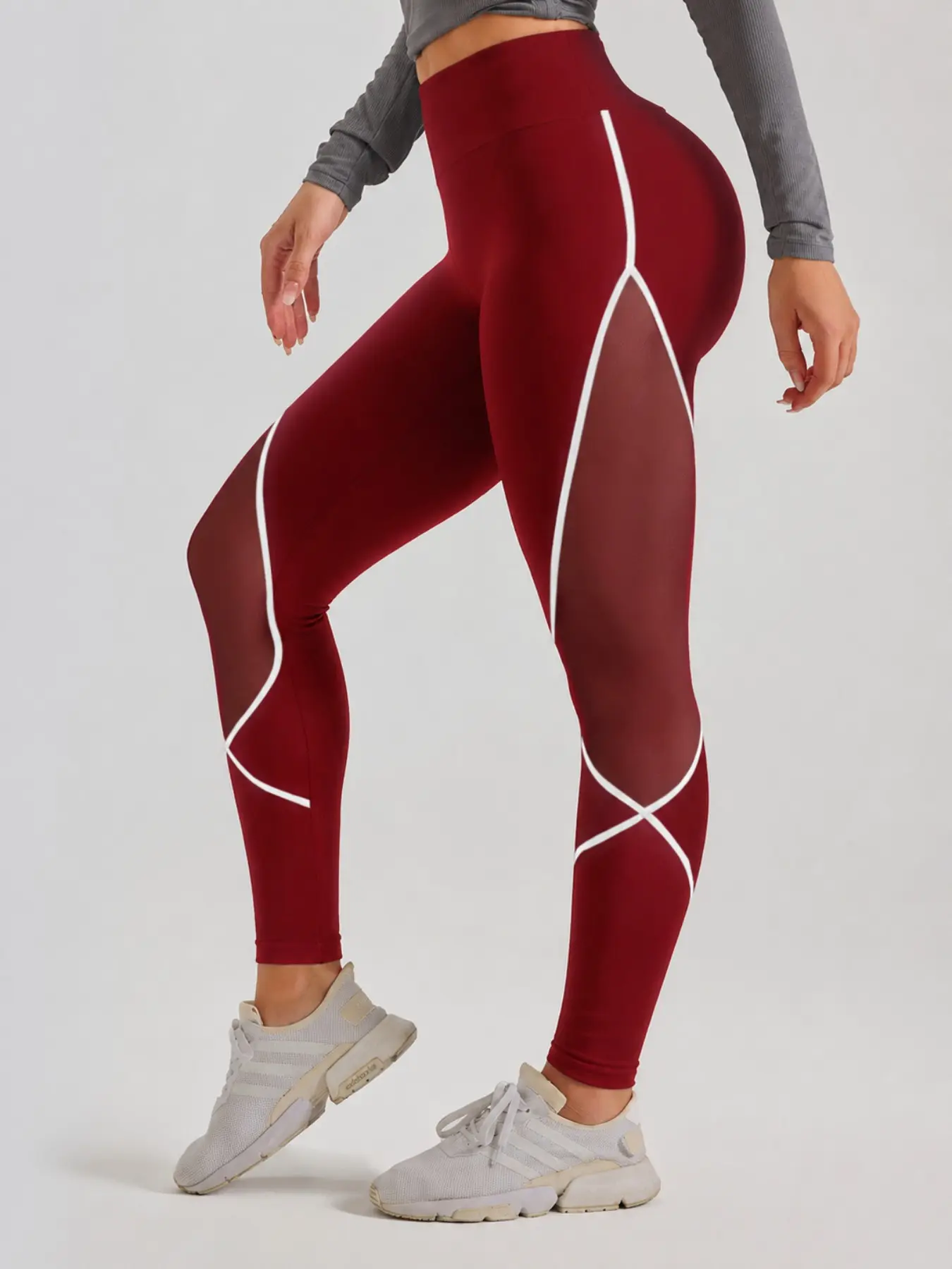 Women's Casual Patchwork Mesh Comfy Yoga Pants, High Waist Shaping Design, Athletic Pants for Gym, Pilates, Running, Cycling, Daily Wear, Knitted Sports Pants