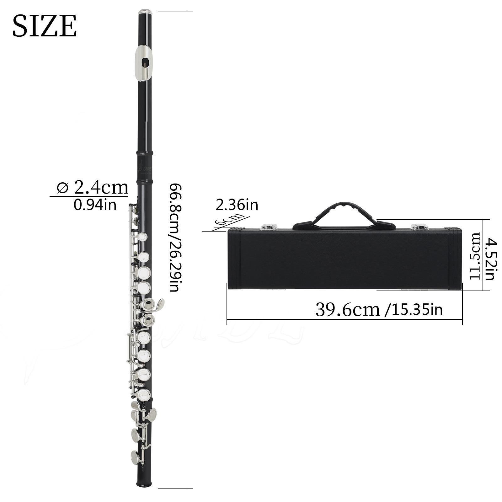 16 Hole Flute, C Key Flute with Accessories, Musical Instrument for Beginners, Woodwind Instrument for Home School Office