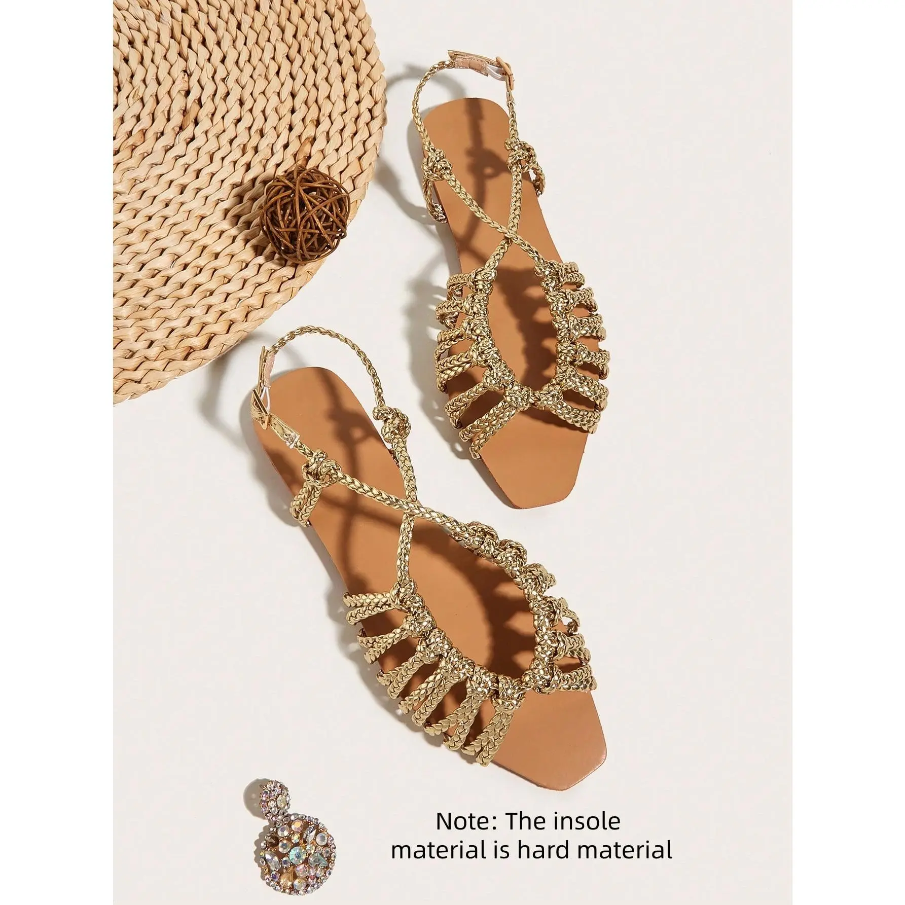 DealsForYouDays Vacation Gold Sandals For Women, Metallic Braided Detail Slingback Sandals,Spring Summer Outfits