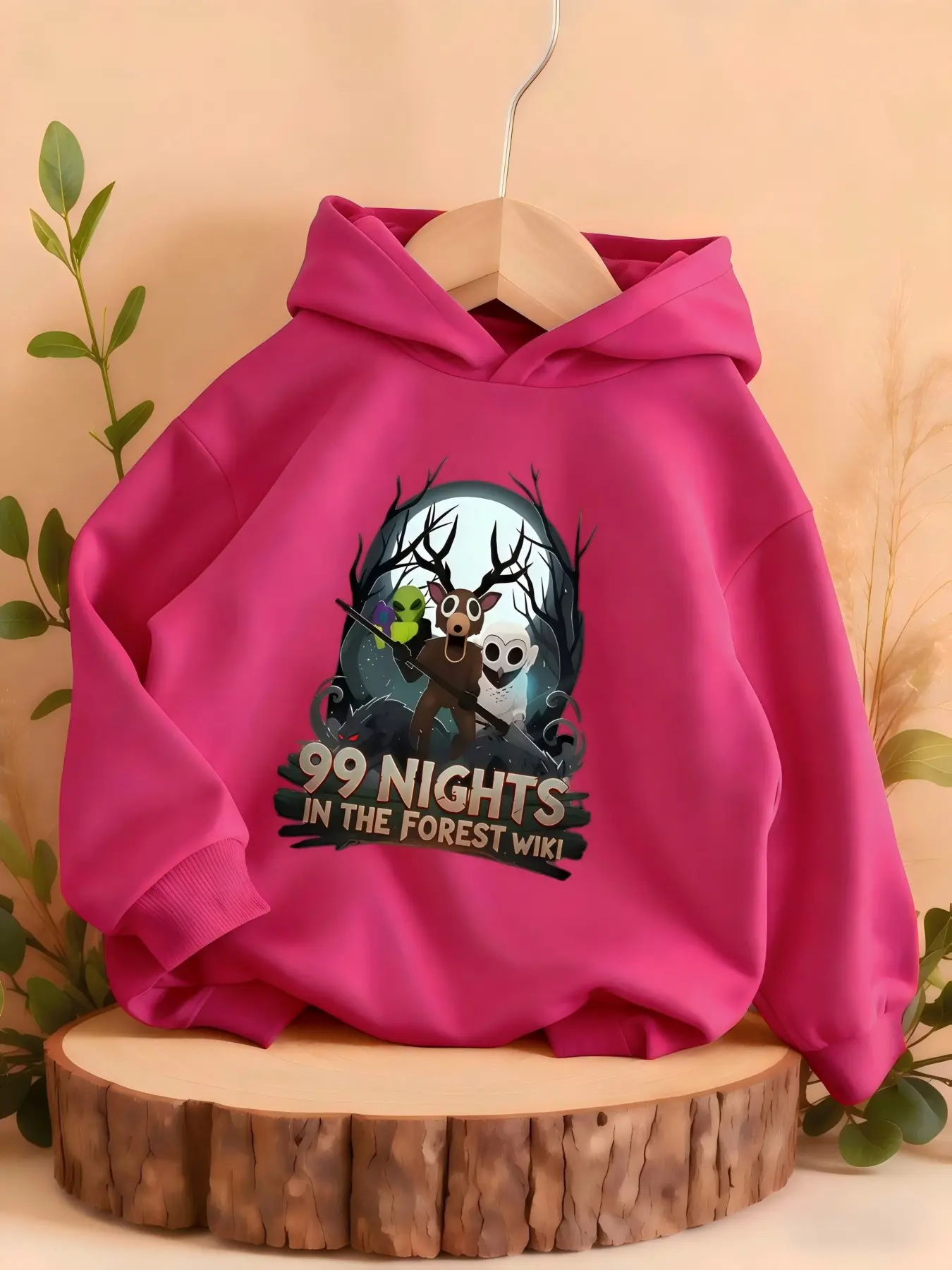 Boys and Girls 99 Night Forest Deer Pattern Hoodie, Spring/fall Fashion Cartoon Print Long Sleeve Hooded Sweatshirt, Casual Comfortable Trendy