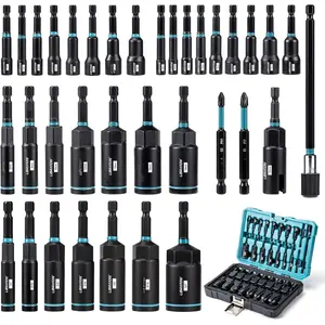Nut Driver Set, 35 count  Driver Bit Set, Deep Nut Driver Set, Metric & SAE Nut Driver for  Drill, Wing Nut Driver, Quick-release Bit Holder, Drill Bit PH1 PH2, with Toolbox