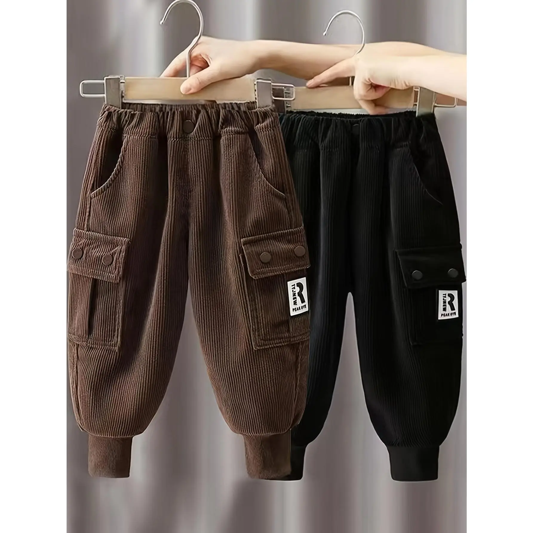 2Pcs Boys Thermal Corduroy Pants, Winter Warm Full-Length Casual Trousers, Hand Washable Kids Bottoms, Soft Cozy Outerwear, Ideal For Little Boys Daily Outfits, Cold Weather Wear And Outdoor Activities