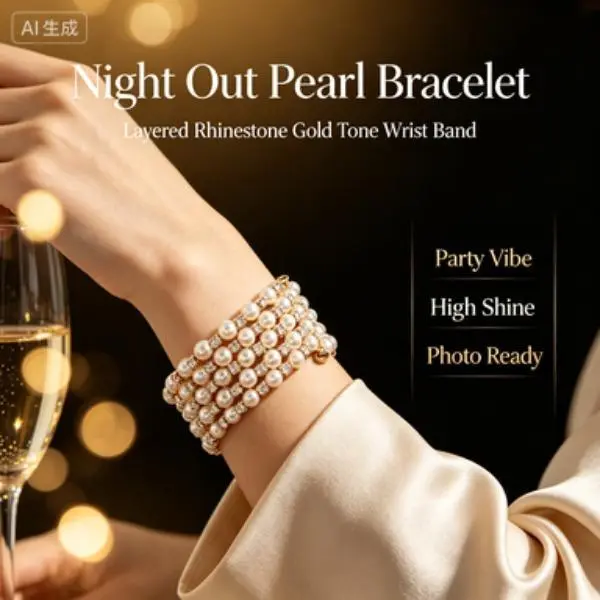 Multi Strand Pearl Rhinestone Gold Bracelet Bridal Wide Wrist Cuff Wedding Jewelry