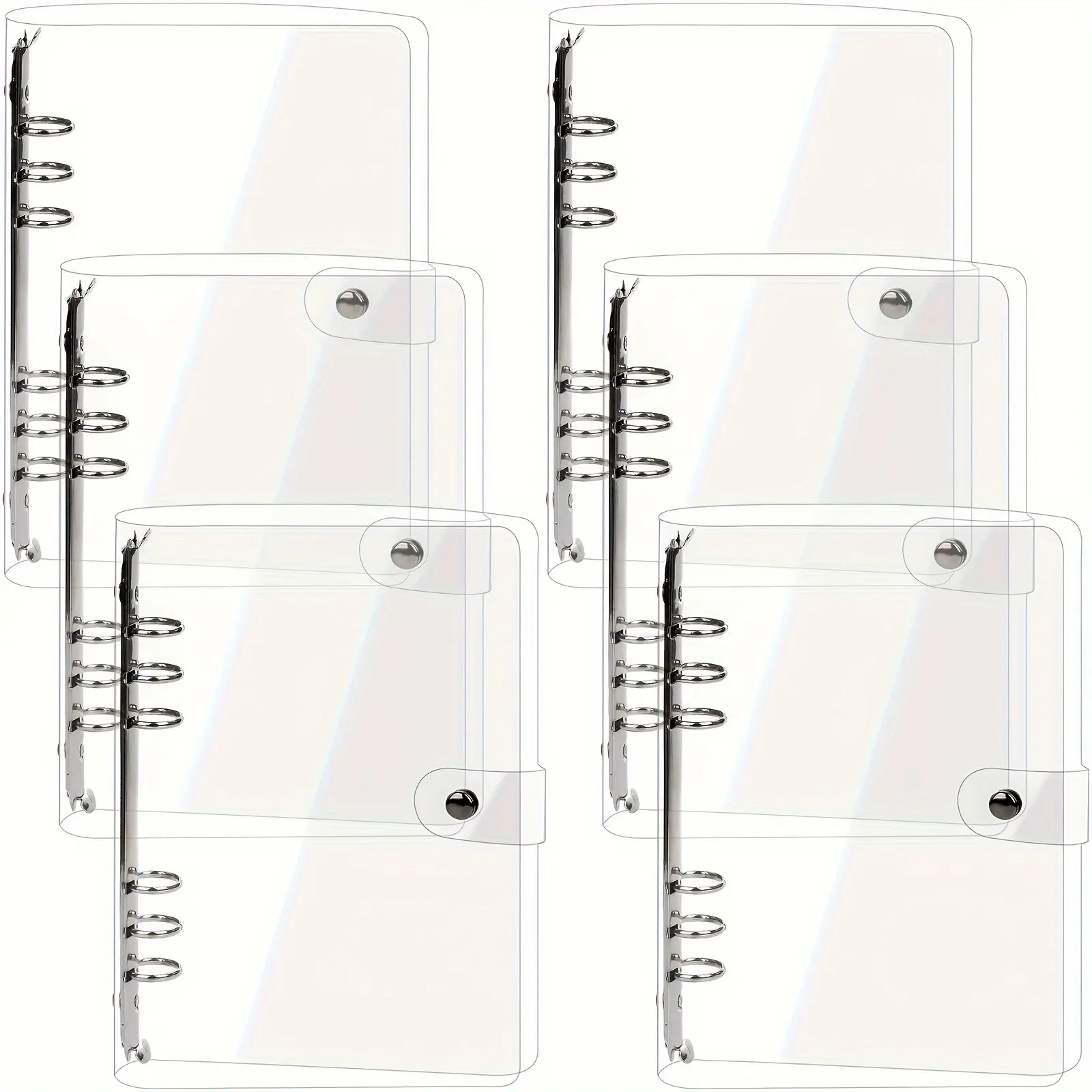 6pcs A5 transparent PVC binder-Soft, reloadable 6-ring notebook cover with snap fastener, transparent binder