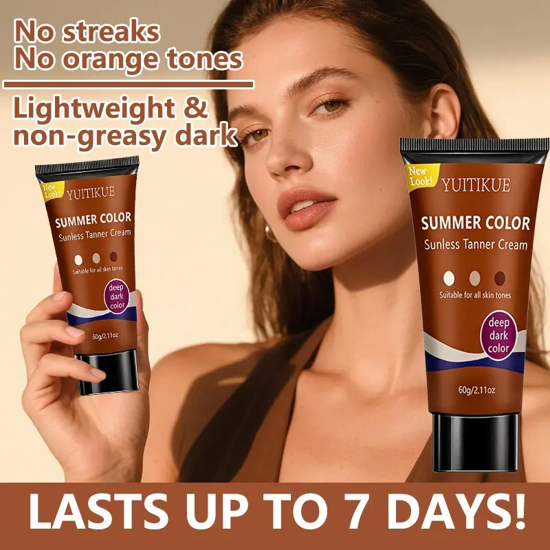 Yuitikue Deep Dark Sunless Tanner Cream, Coconut Oil Infused, Moisturizing Tanning Cream, Suitable for All Skin Types, 60g