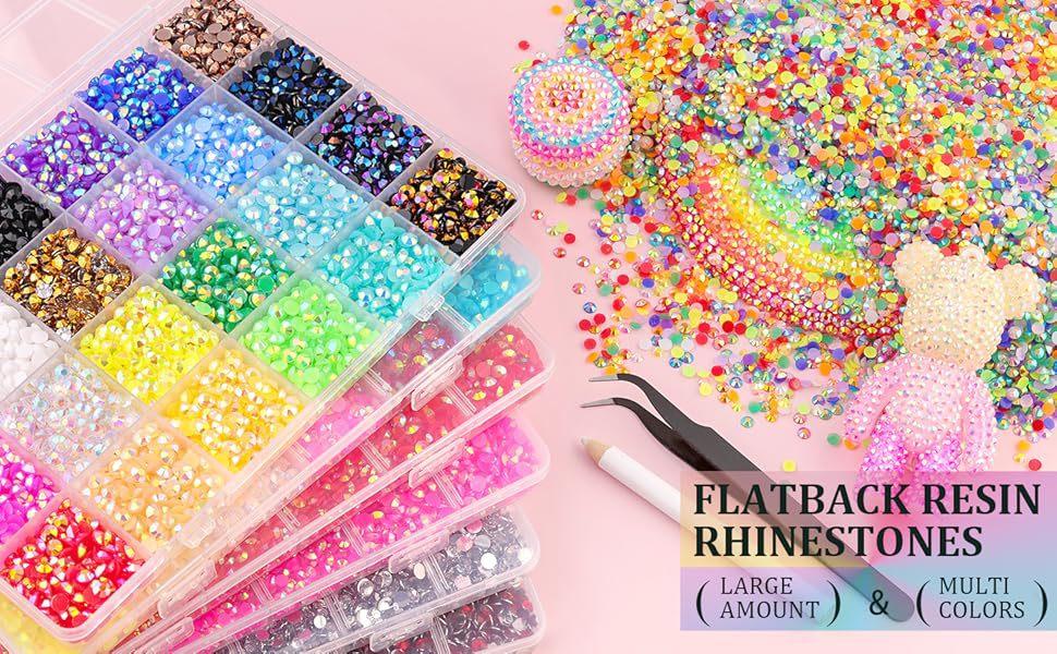 32000Pcs Jelly Rhinestones for Bedazzling Kit, 40-Color 3mm Flatback Resin Gems, DIY Nail Art Craft Supplies for Custom Phone Case Shoes Cup, Aesthetic Gifts for Women Teen Girls Color  Flat Drills Jelly Water Diamonds  Jewelry Apparel Nail Art Decoration