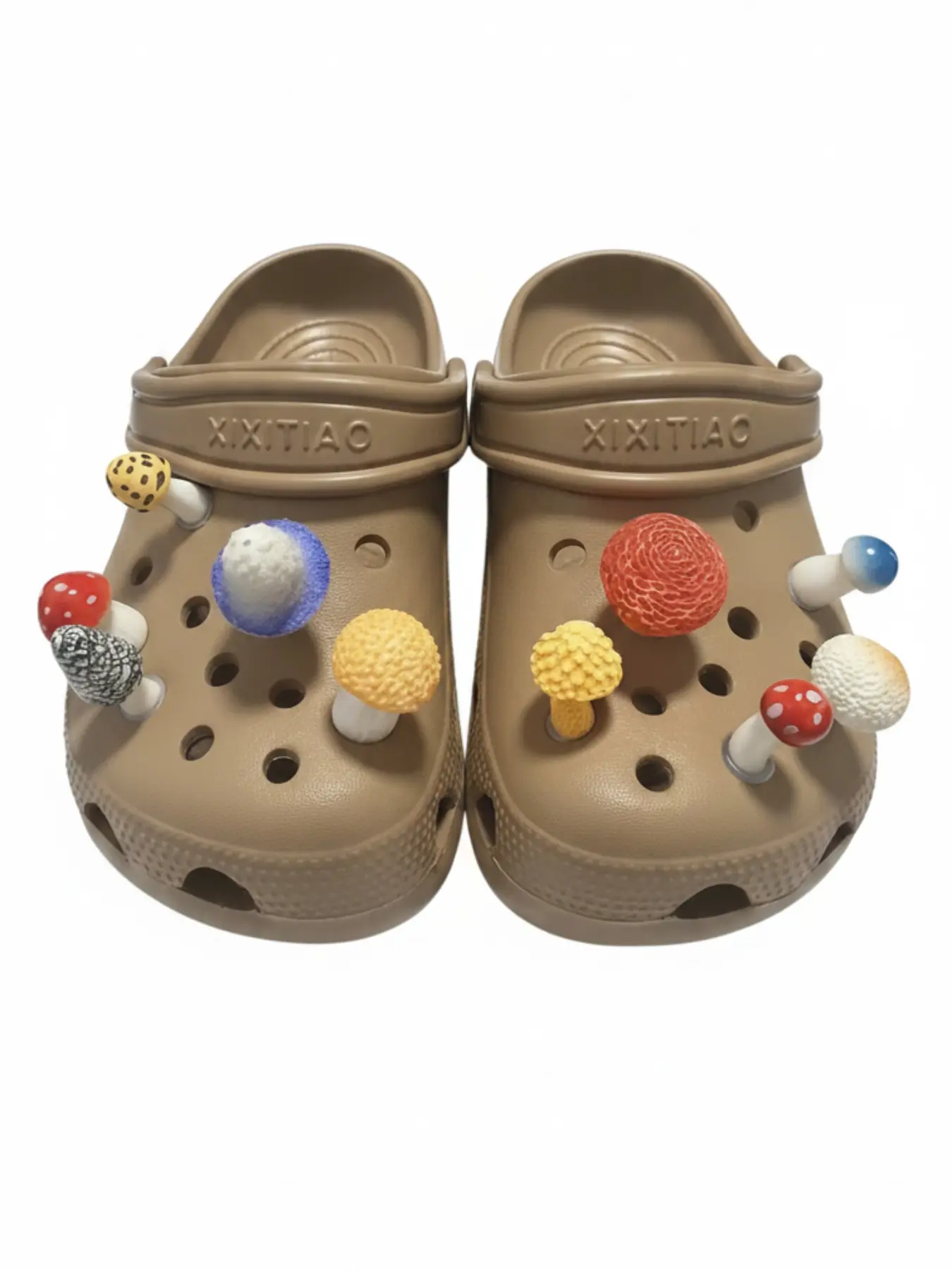 XIXITIAO Fun Mushroom Decor Slippers, Couples' Multicolor Breathable Holes, Adjustable Non-Slip Daily Wear Shoes, Casual Eva Material Clogs