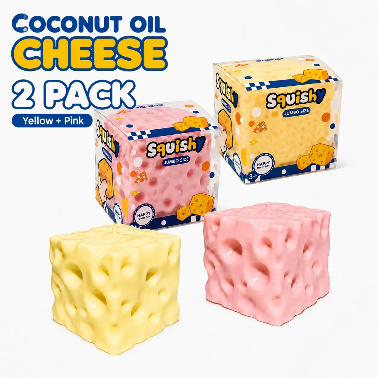 Coconut Oil Cheese Squeeze Toy 2 Pack, Ultra Soft Slow Rebound Stress Relief, Washable Tpr Material, Kids Sensory Training, Adult Office Relaxation
