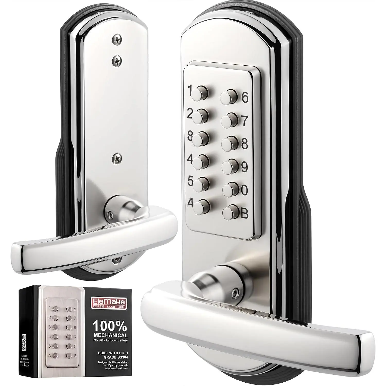 Door lock with keypad, keyless entry door lock, mechanical lock with keypad, password lock with handle, suitable for right-hand doors, made of stainless steel 304 - not a deadbolt lock