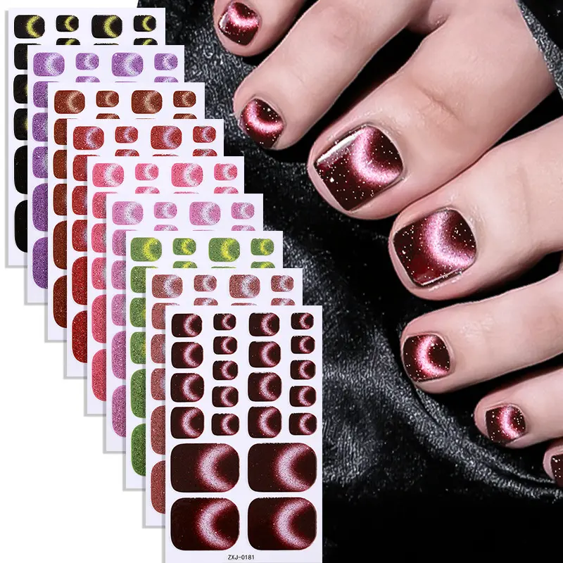 Cat Eye Toe Nail Stickers, Glitter Smiley Face Toenail Wraps with Cute Light Bulb Design, Waterproof DIY Pedicure Nail Art Decals for Women