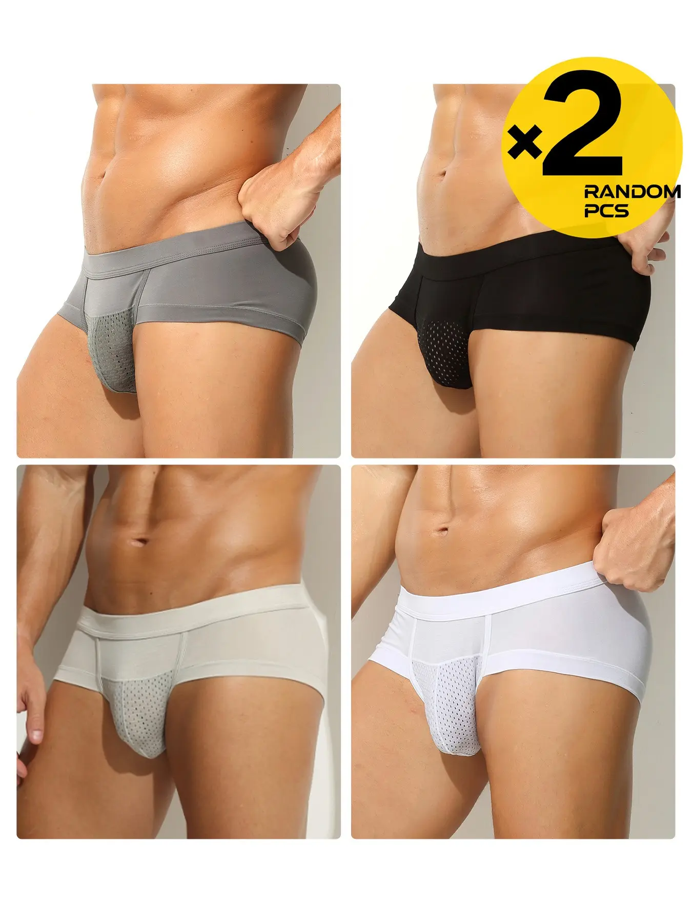 2/3/4Pcs Random Solid Men's Mesh Boxers, Training Underwear, Front Independent Breathable Pouch, High Elastic Slim Shaping Athletic Workout Gym All Season Stretchy Sports Underwear for Fitness, Sports, Home & Outdoor Daily Wear