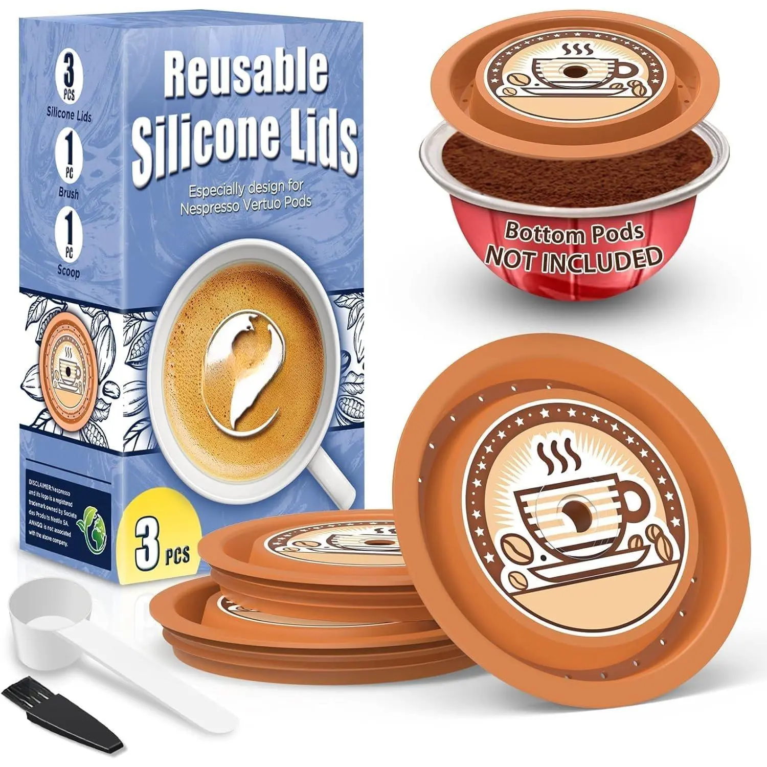 for  Pods Vertuo, 3 count  Grade  Caps for Any Sizes of   Vertuo Pod Refillable Vertuo Capsule (3pcs  -No Capsule)