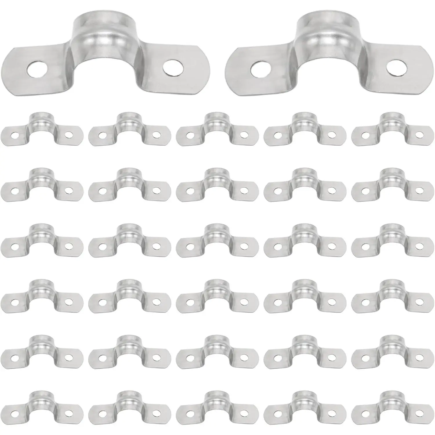 32Pcs 12mm / 1/2" Stainless Steel U Bracket Pipe Clamp, Conduit Clamps, Rigid Pipe Strap, Two Hole Cable Strap, Heavy Duty Pipe Fasten Holder for Tube, Wire Cord, Pipe(OD 12mm)