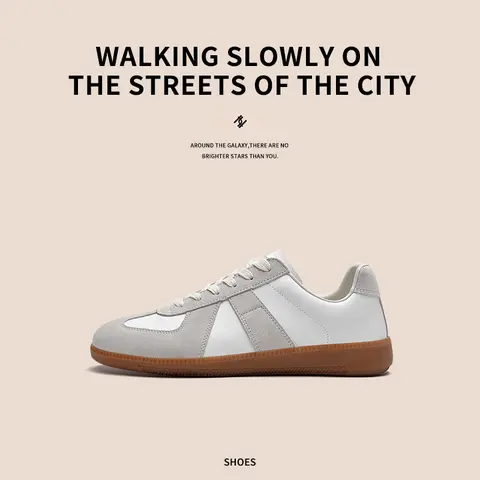 Men's Minimalist Retro Leather & Suede GAT Sneakers - Low-Top Closed German Army Casual Trainers with Gum Sole, Super Low Profile Everyday Walking Shoes (Size Up for Wide Feet)