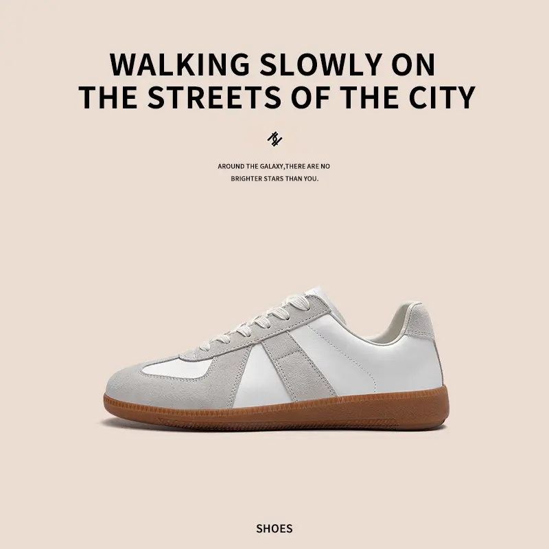 Men's Minimalist Retro Leather & Suede GAT Sneakers - Low-Top Closed German Army Casual Trainers with Gum Sole, Super Low Profile Everyday Walking Shoes (Size Up for Wide Feet)