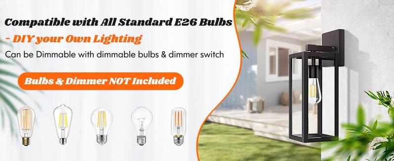 2-Pack Outdoor Wall Light, Exterior Waterproof Wall Sconce Light Fixtures,  Outdoor Wall Lamp with Clear Glass for House, Porch, Front Door, Garage, Patio, Bulbs Not Included
