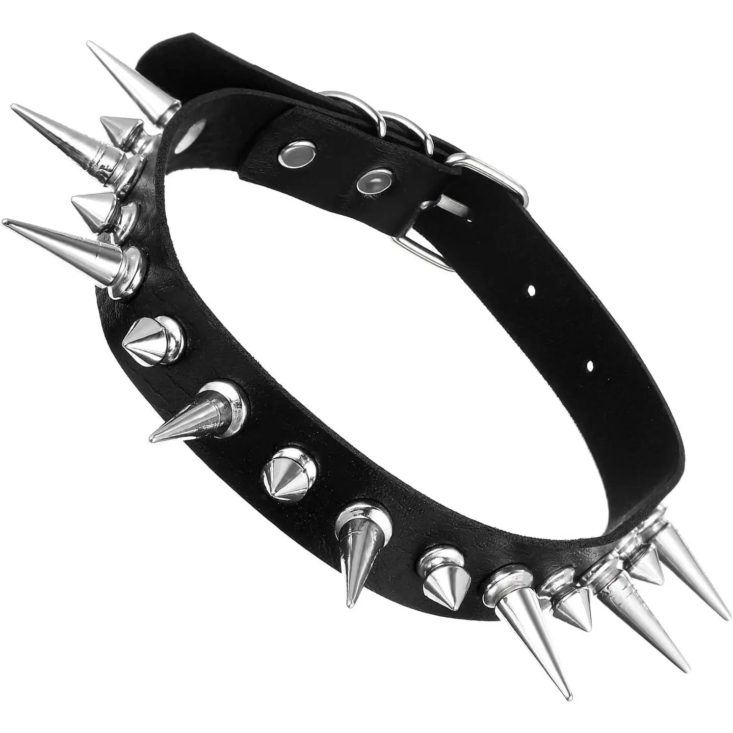 Women's Adjustable Black Leather Spiked Choker - Gothic Punk Costume Jewelry Necklace for Halloween Accessories