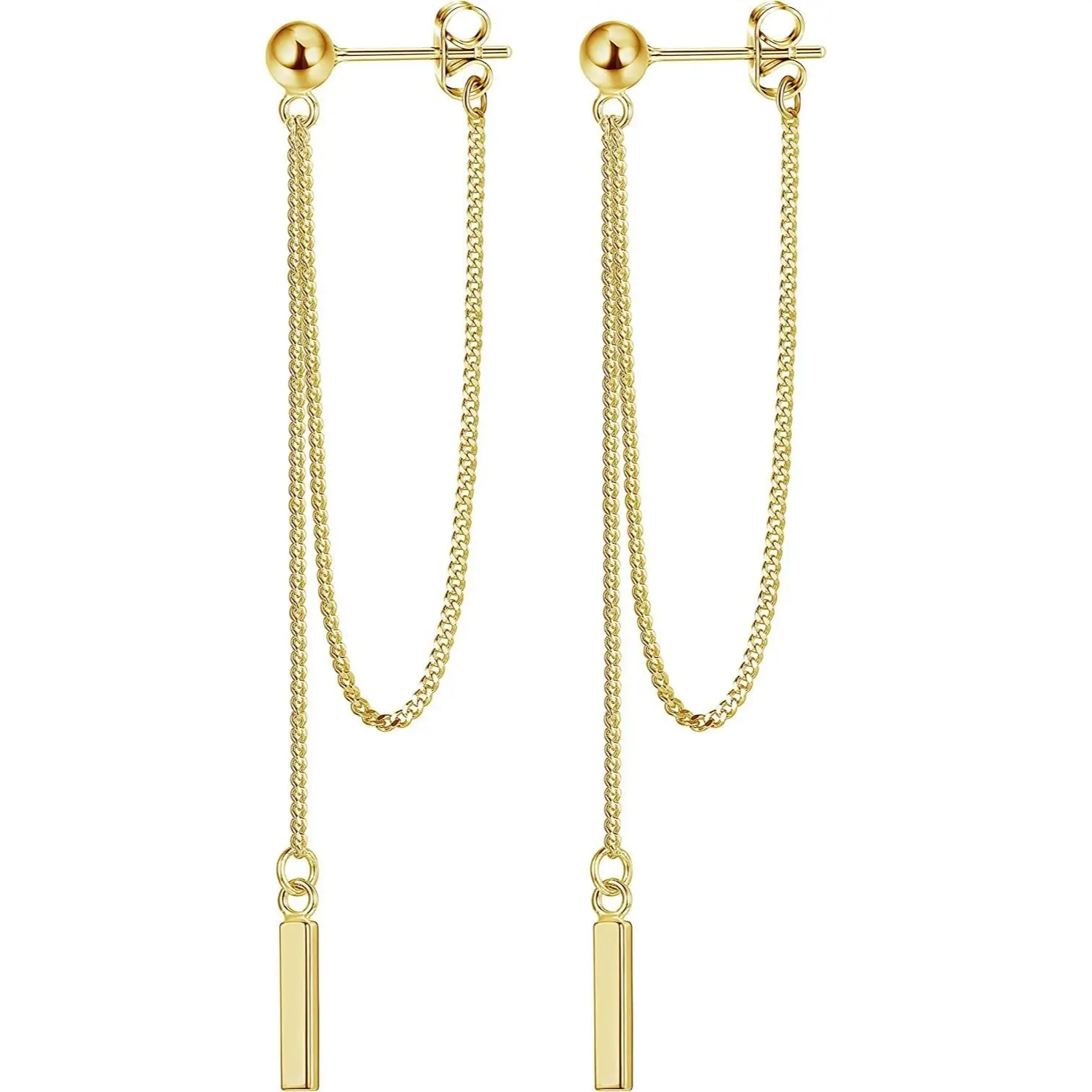 KRFY Solid 925 Sterling Silver Chain Dangle Drop Earrings Jewelry • 14K Gold Plated Bar Tassel Threader Studs • Hypoallergenic Everyday Stack Piece for Women & Teen Girls DealsForYouDays