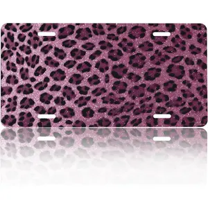 Aluminum License Plate Cover, Decorative Car Front Plate 12x6 Inch, Rust-Proof Metal Vanity Plate, Universal Fit Auto Tag for Car Truck SUV, Exterior Car Accessories - Pink Leopard
