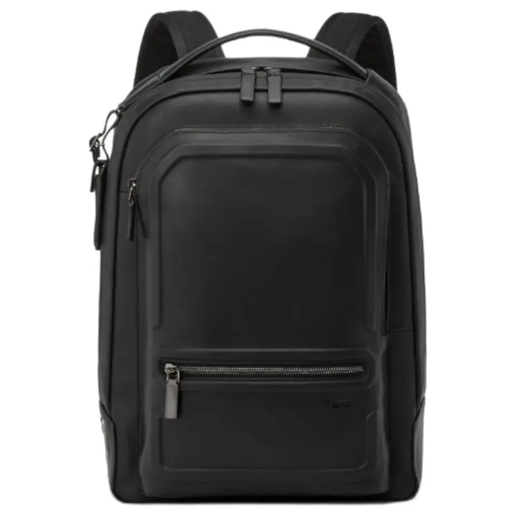 TUMI Classic Logo Zip Closure Leather Backpack for Men in Black